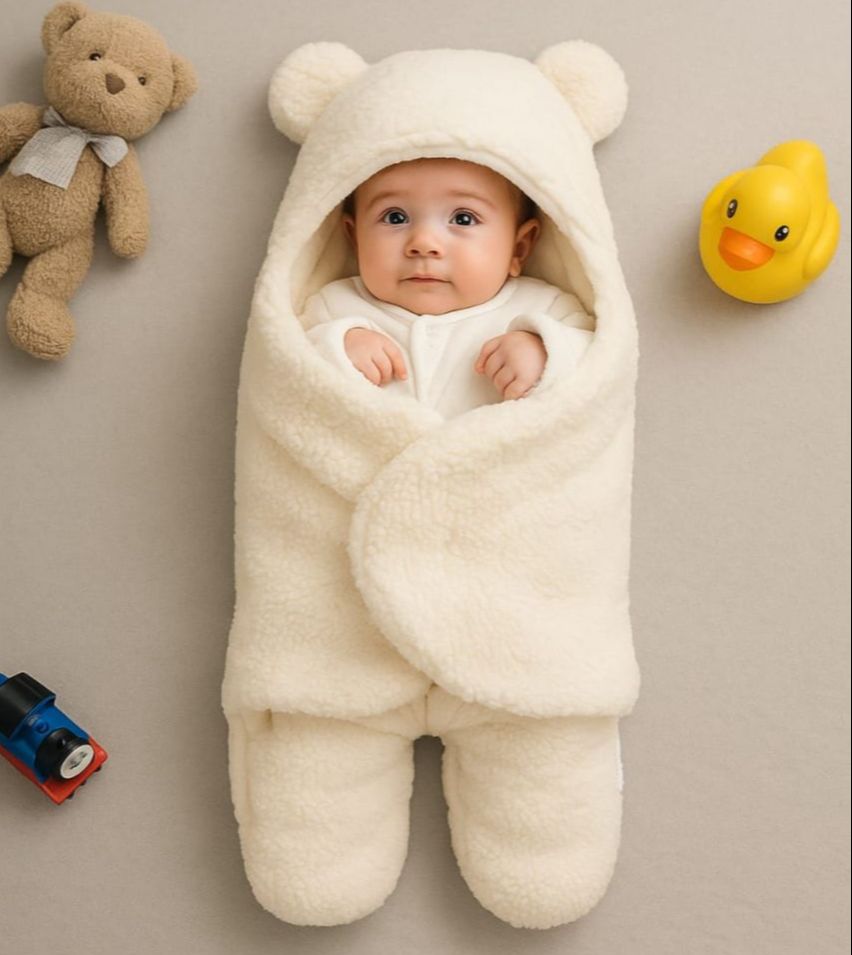 Premium Quality Soft Wool-Blend Swaddle Blanket with Bear Ears for Newborns 0-6 Months - Fluffy Comfort Wraps