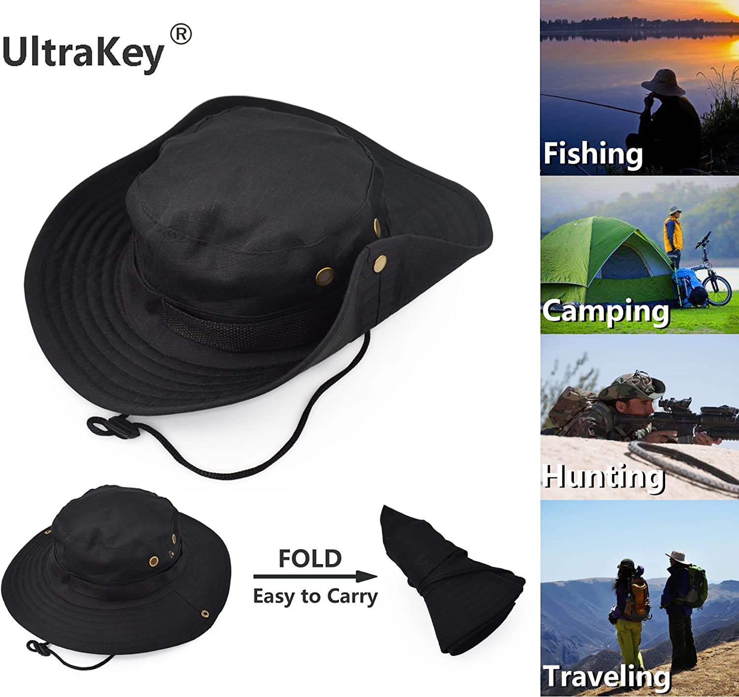 Waterproof Outdoor Wide Brim Sun Hat, Fishing Hiking Sun Boonie Hat for Men & Women