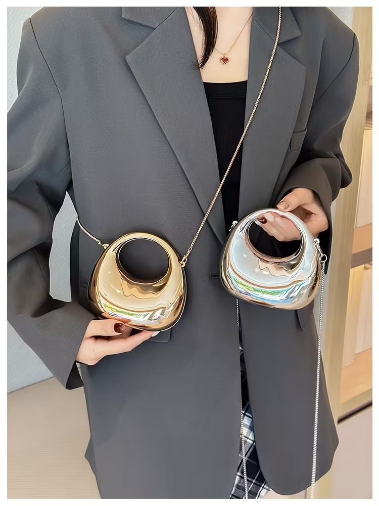 mini acrylic clutch half moon dsign shoulder bag for girlsMini Crescent Dinner Bag, Textured Acrylic Shoulder Chain Crossbody Purse, Clutch Alternative, Evening Bag, Creative Design, Stylish Crossbody, Lightweight Purse, Detachable Strap, Chain Strap Bag,
