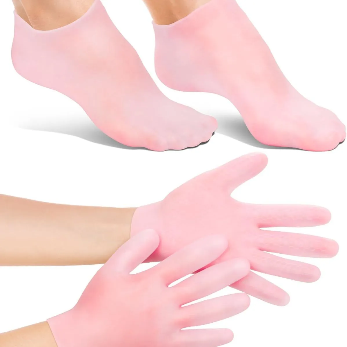 2 Pair Silicone Moisturizing Gloves and Socks Set | Spa Gel Gloves & Socks for Cracked Hands and Feet | Moisturizer Gloves Pedicure Manicure Kit | Reusable Skin Care Gloves for Women Men