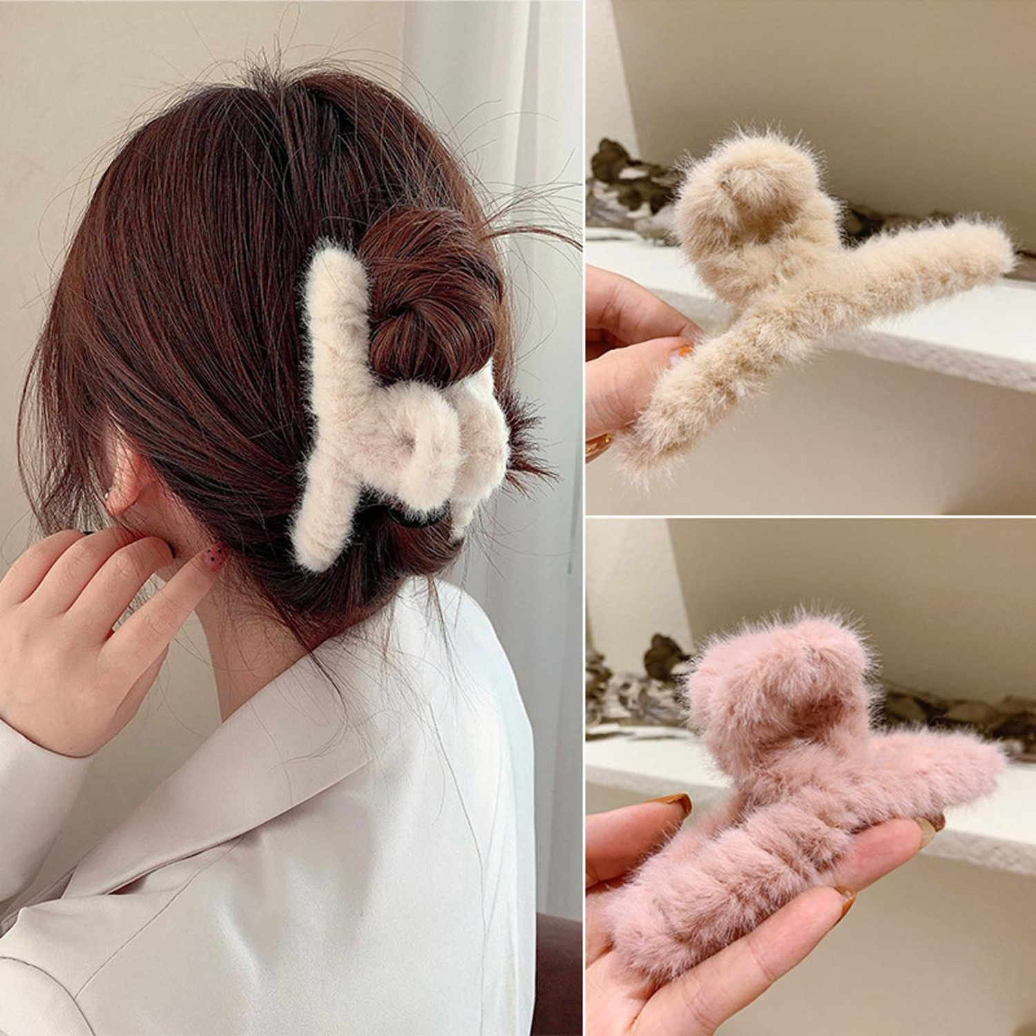 1 pcs Cute Korean Velvet Hair claw Women Fashion Hair Clips Hairpins Crab Clips Fluffy Plush Hair Claw Clips soft fur hair clip hair barrettes clamps Big Fluffy Faux Fuzzy Hair Claw cute Hair Accessories