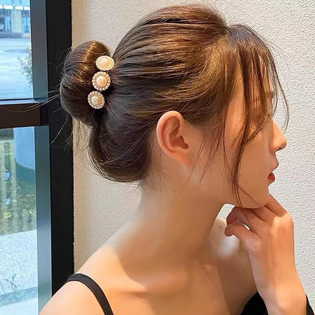 1 pcs Pearl Hair Bun Maker Elegant Decorative Flexible Retro Fashion Bun Shaper Hair Ponytail Holder Braid Makers for French Twist, Deft Bun and Lazy Curls Pearl Hairpin DIY Hair Braiding Lazy Braider Tool Clips Braider Twist Headwear