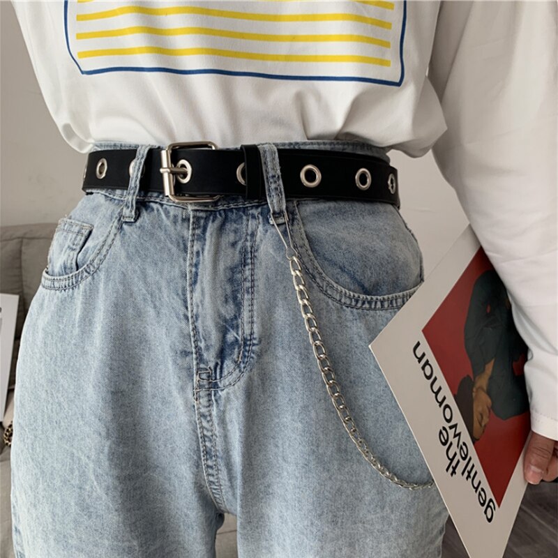 Punk Adjustable Hook Trousers Pant Pu 
