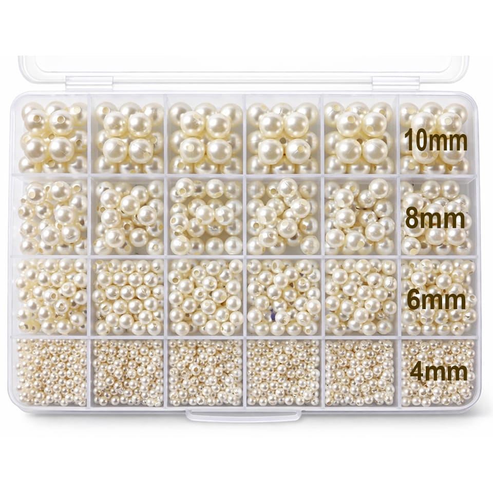 1400 PCS Pearl Beads Jewelry Making Kit with 4mm, 6mm, 8mm & 10mm Faux Pearl Beads – Assorted Cream Pearl Beads with Earring Hooks, Clasps, Eye Pins, Jump Rings, Beading String & Jewelry Findings for DIY Bracelets, Necklaces & Crafts