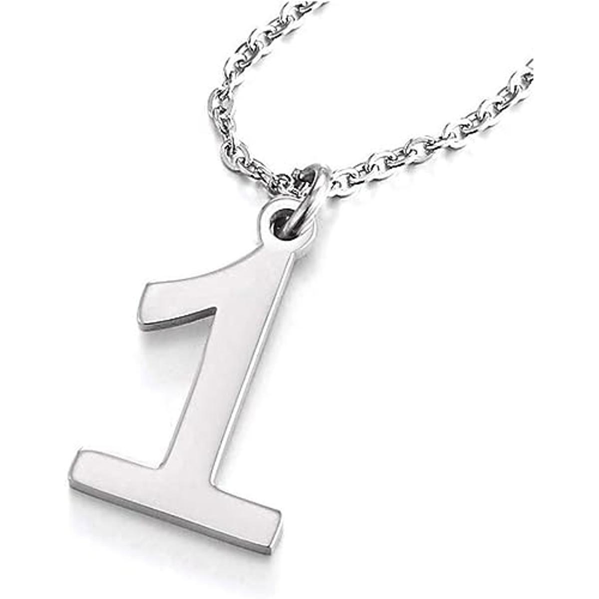 Number 1 Silver Pendant Necklace with Chain For Men