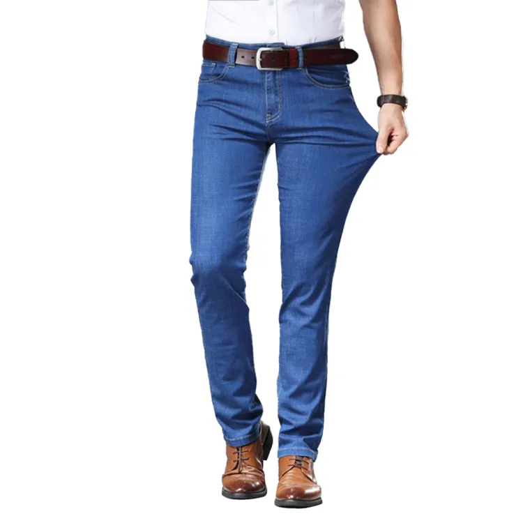 New Korea Fashion Brand Jeans Men Four Seasons Jeans 4-bar Striped Straight  Regular Stretch Denim Trousers Designer Men's Jeans