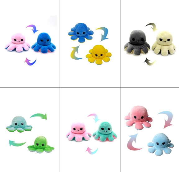 Reversible Octopus Plush Toy – Mood Flip Stuffed Soft Toy for Kids | Cute & Cuddly Gift for toddlers