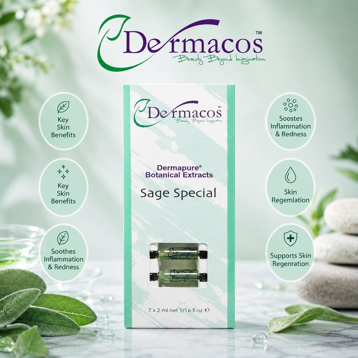 Dermapure Botanical Sage Special Ampoule () Pack of 7 | Skin Care Serum | 2ml