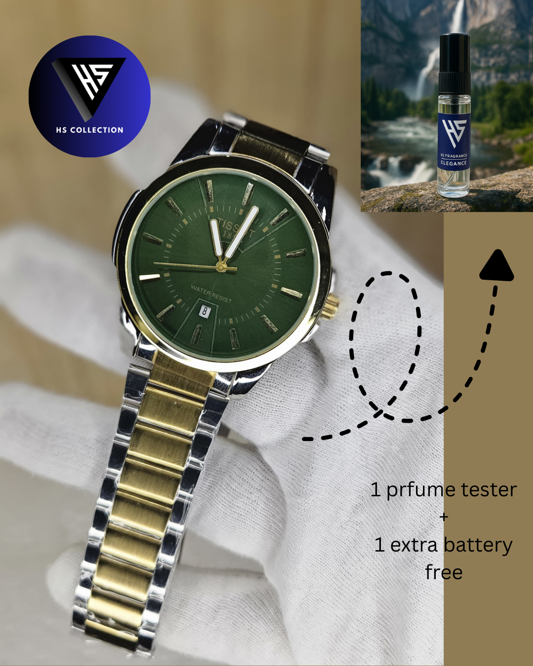 Elegant Wrist Watch for Men with Free Perfume & Battery