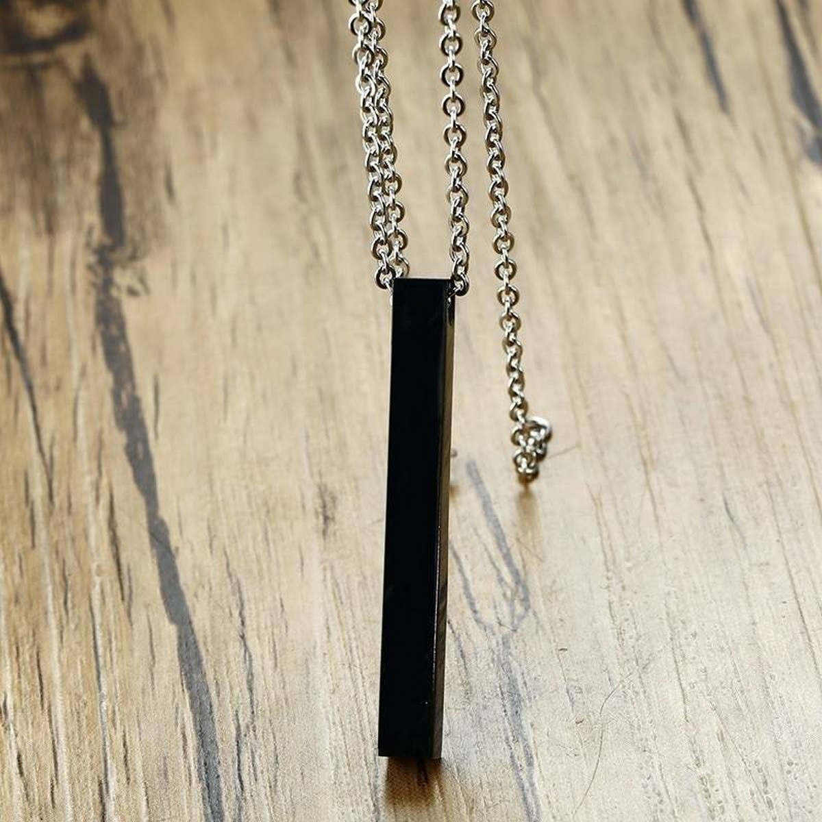 Black 100% Pure Stainless Steel Vertical Bar Necklace/Locket/Chain for Girls/Women