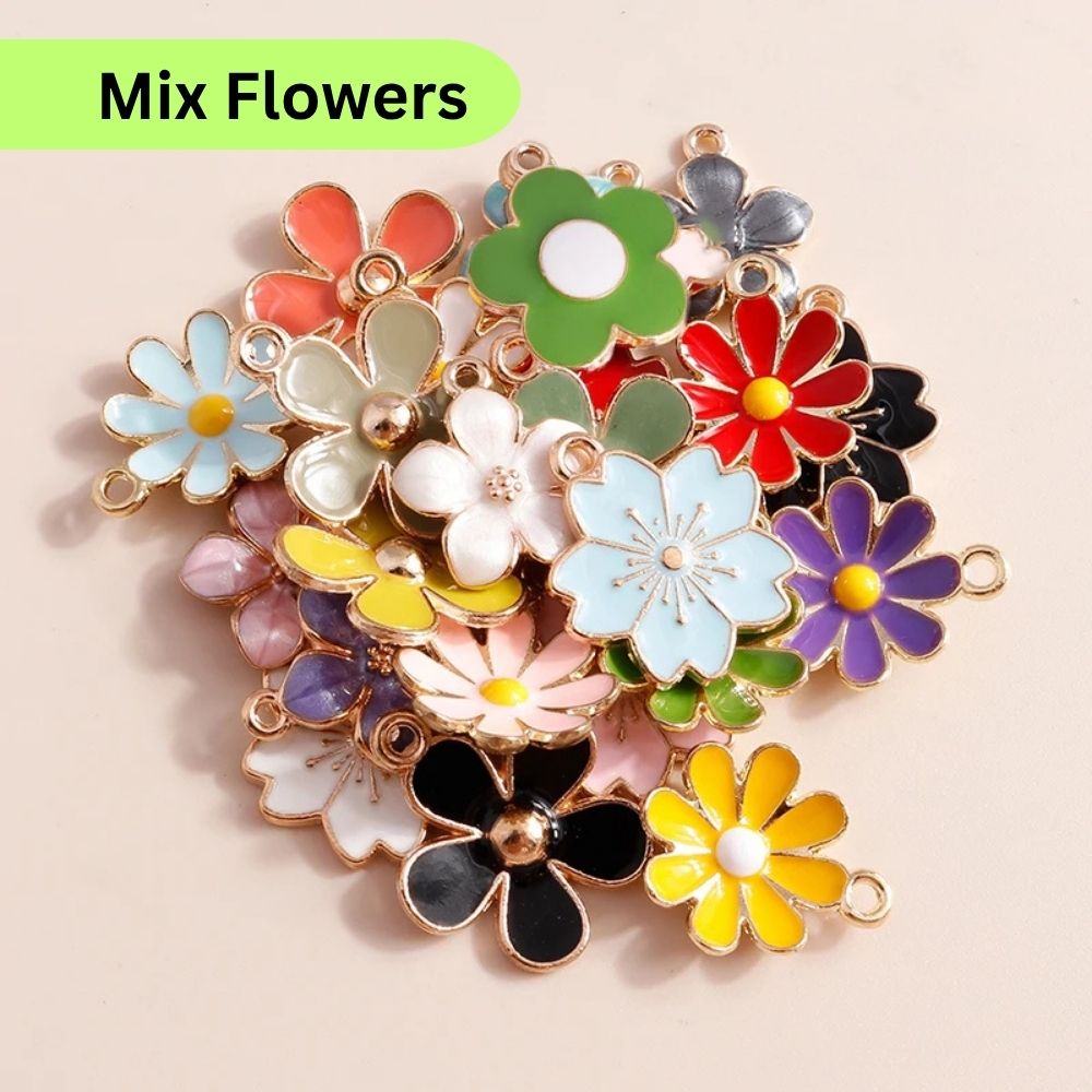 10 Pcs Enamel Charms Select Design – Daisy, Sakura, Heart & Star Pendants | DIY Jewelry Making Accessories for Bracelets, Earrings, Necklaces & Crafts By SAMS Arts and Craft