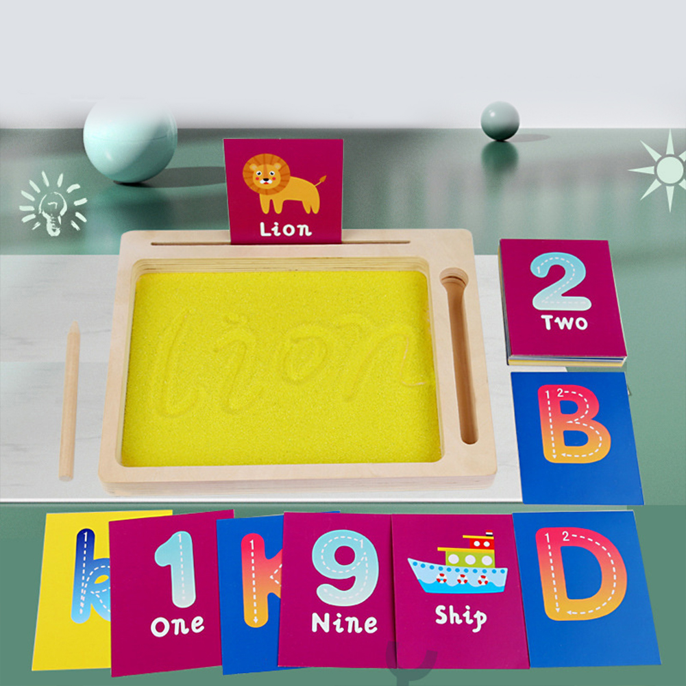 Pinshang Kids Wooden Sand Tray With Wood Pen Diy Sand Writing Painting Set Early Educational Toys Gifts For Boys Girls