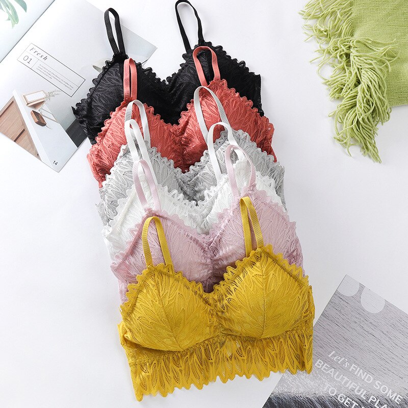 Linbaiway French Style Lace Beauty Back Bralette With Padded Chest