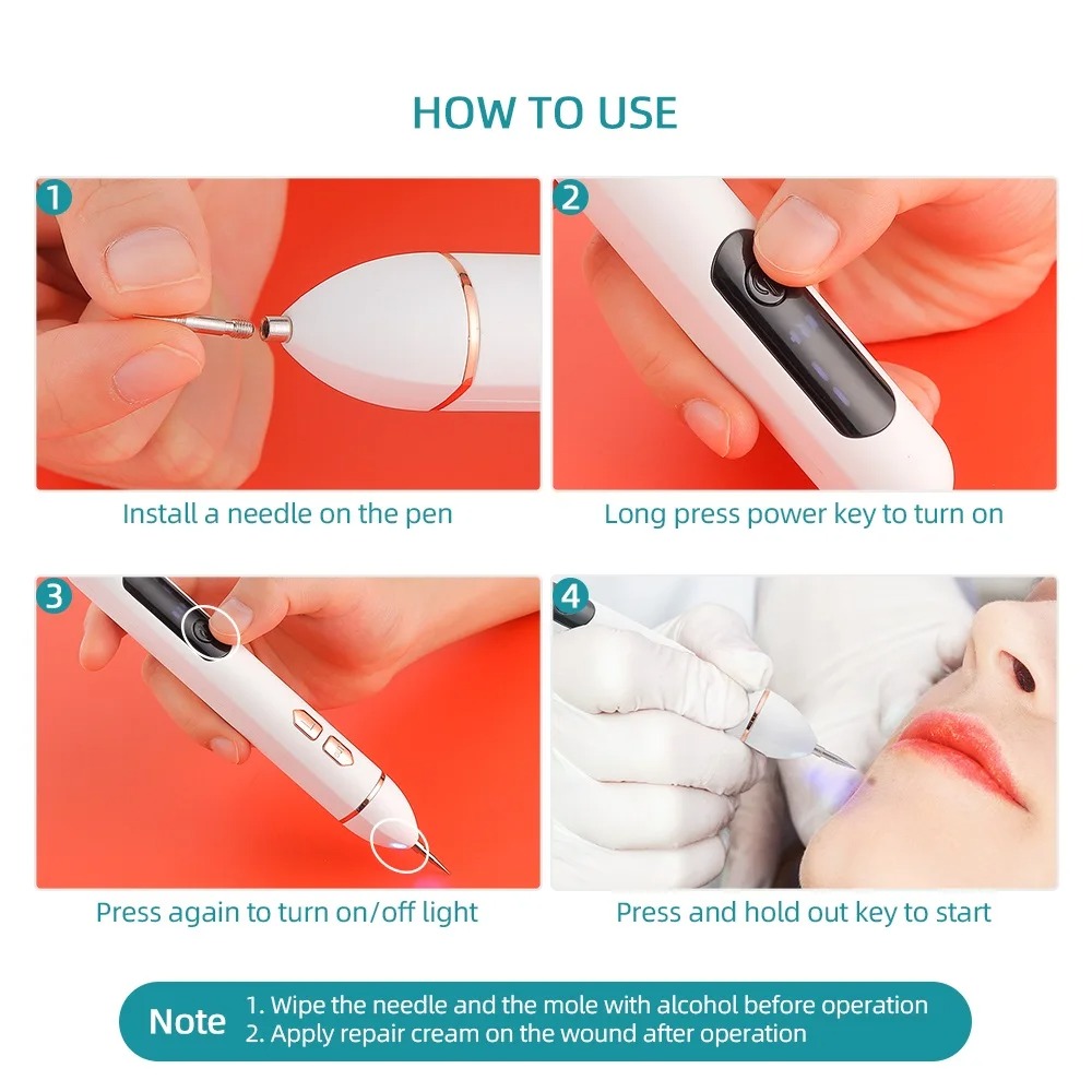 PIXIE Face Mole Removal Pen Spots Tattoo Freckle Removal Pen LED Lighting Sweep Spot Mole Removing Dark Spot Remover Skin Care 9 Adjustable Modes Laser Mole Pen