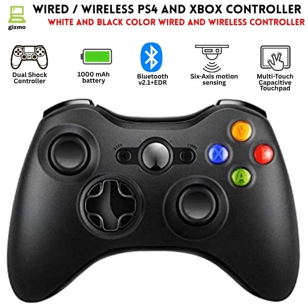Wired & Wireless Xbox Controller - PC / PS4 / Xbox 360 Controller Wireless Joystick - Microsoft Joystick Xbox 360 With Vibration - Controller For Android, Laptop, PC & Xbox - White & Black