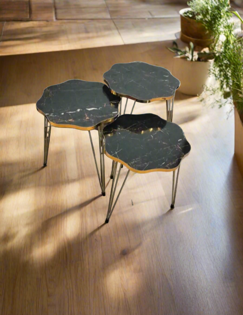 Mdf Wood Daisy Nesting Table With Metal Stand Set of 3 Round table Table Decoration coffee table Daisy coffee table dining table Nesting table set Side Table Coffee Table nesting table Decor - Set Of 3 Side Tables