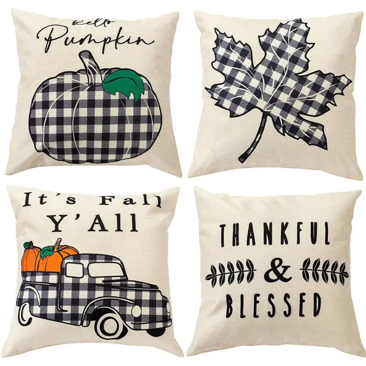 Farmhouse Fall Throw Pillow Covers 18x18 Set of 4, Autumn Pumpkin  Decorative Pillow Covers, Thanksgiving Pillows Cases Harvest Cushion Cases  for Couch