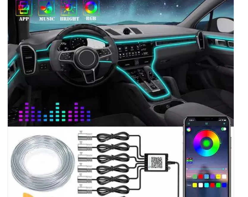 RGB Car Interior Light Ambient Lamp Decorative Fiber Optic 5 Lens Smart  Control Caravan Automotive Accessories