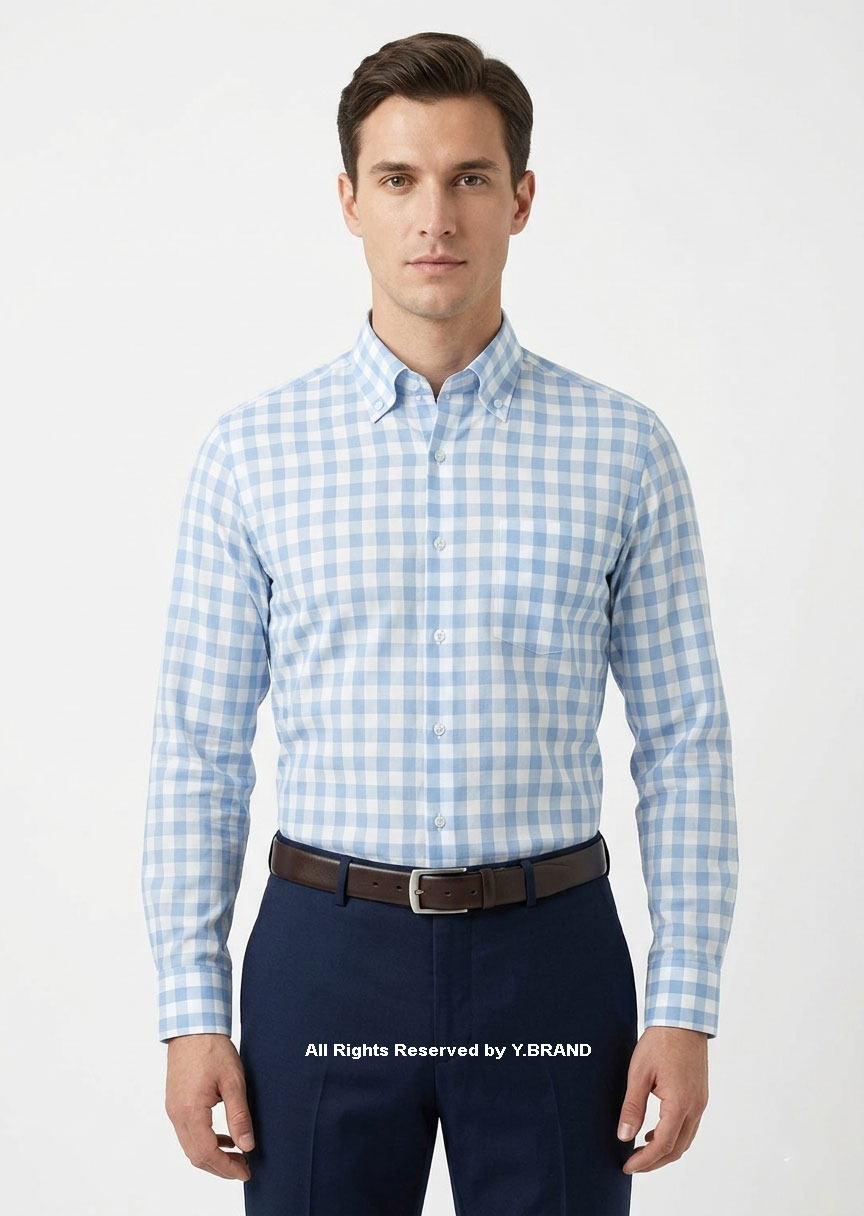 YBRAND-Business casual blue check shirt FS-1055