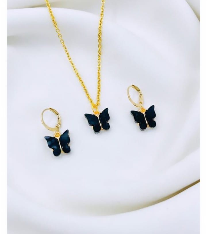 Korean Jewellery Girls Charm Crystal Butterfly Necklace  Earring Set Jewellery For Girls Stylish Jewelry