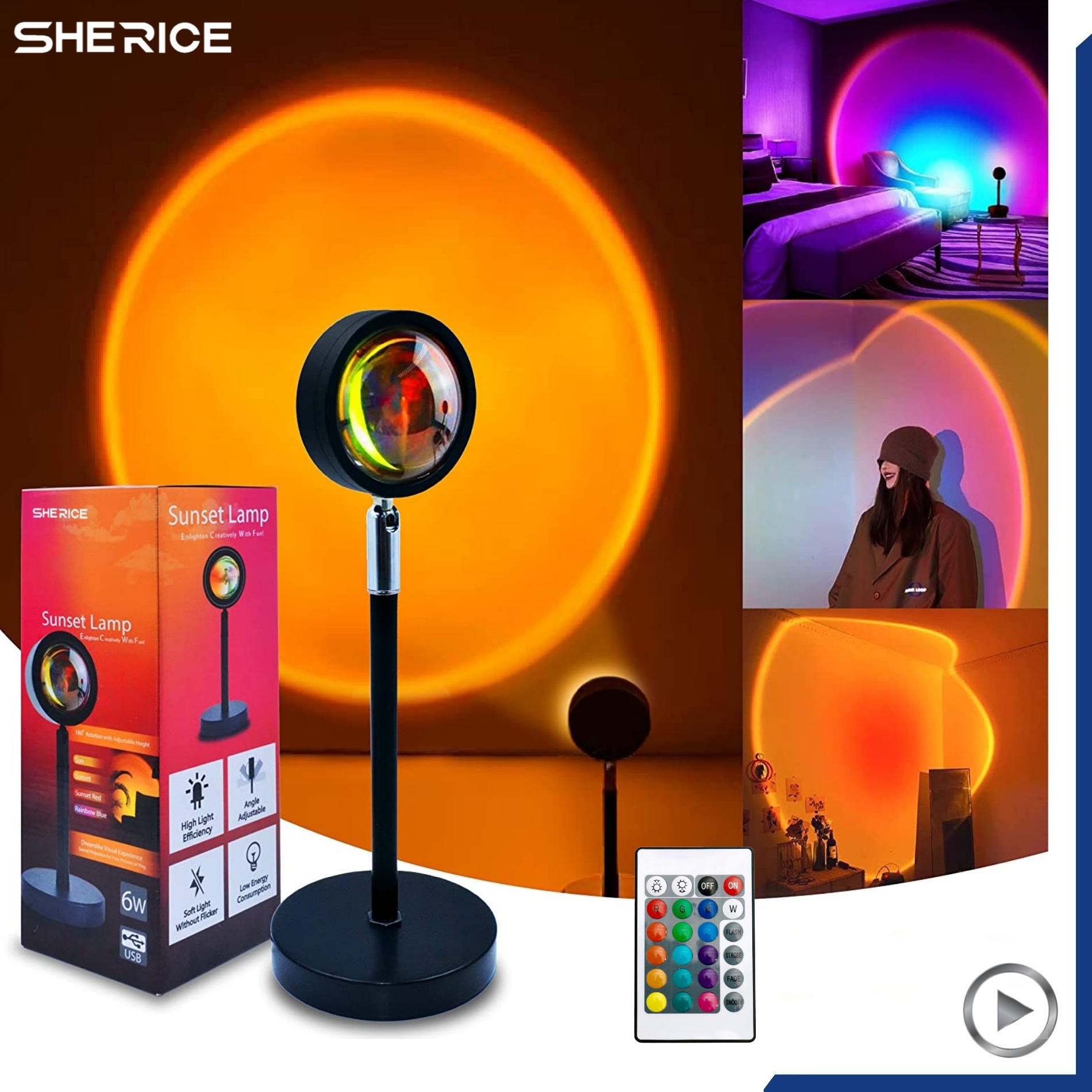 Remote Control RGB Sunset Lamp Projector 16 Colors Changing RGB | Mobile Photography Backgrounds Accessories Lighting Kit Wallpaper