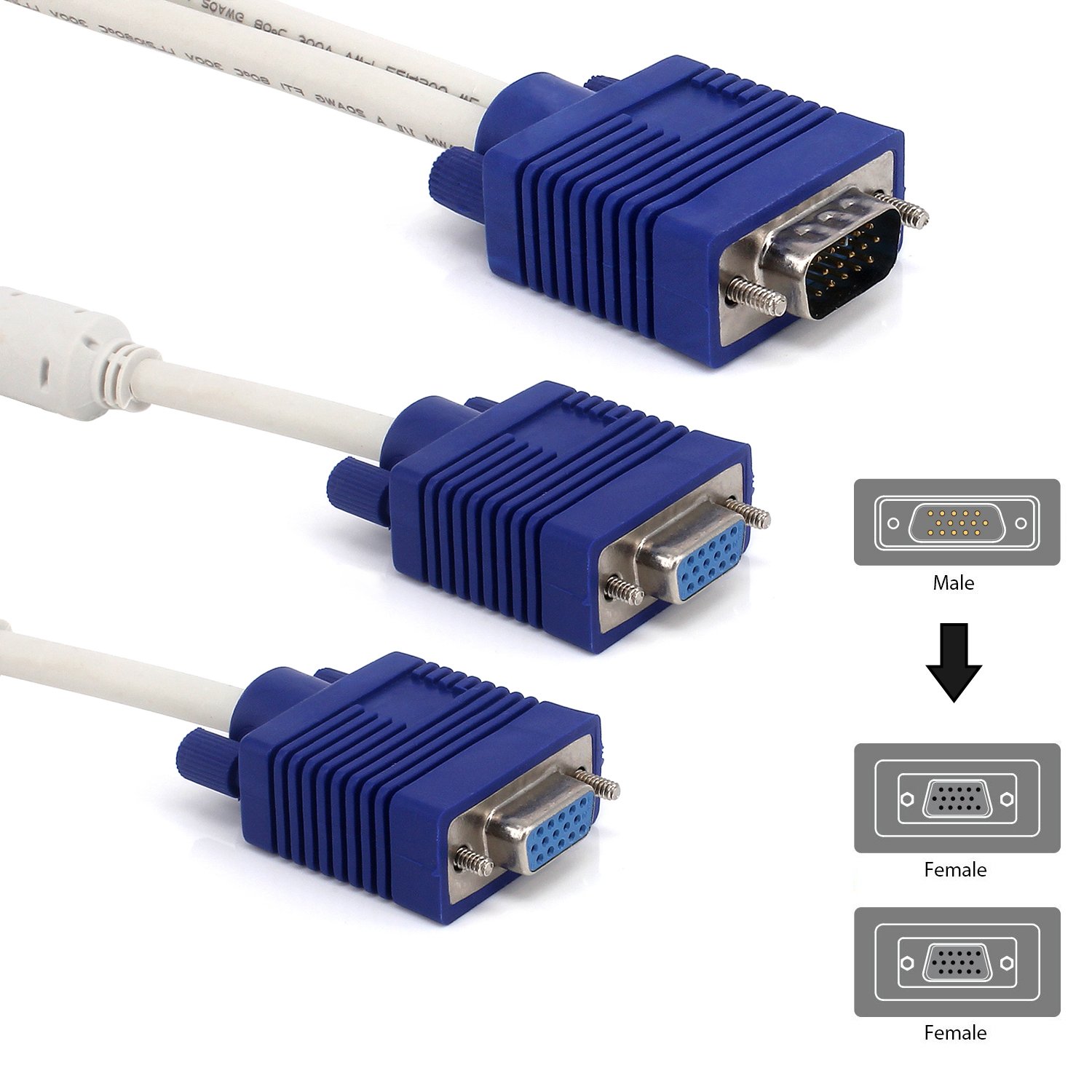 VGA Y Cable (1 Male VGA to 2 Female VGA Ports) - VGA Splitter Cable