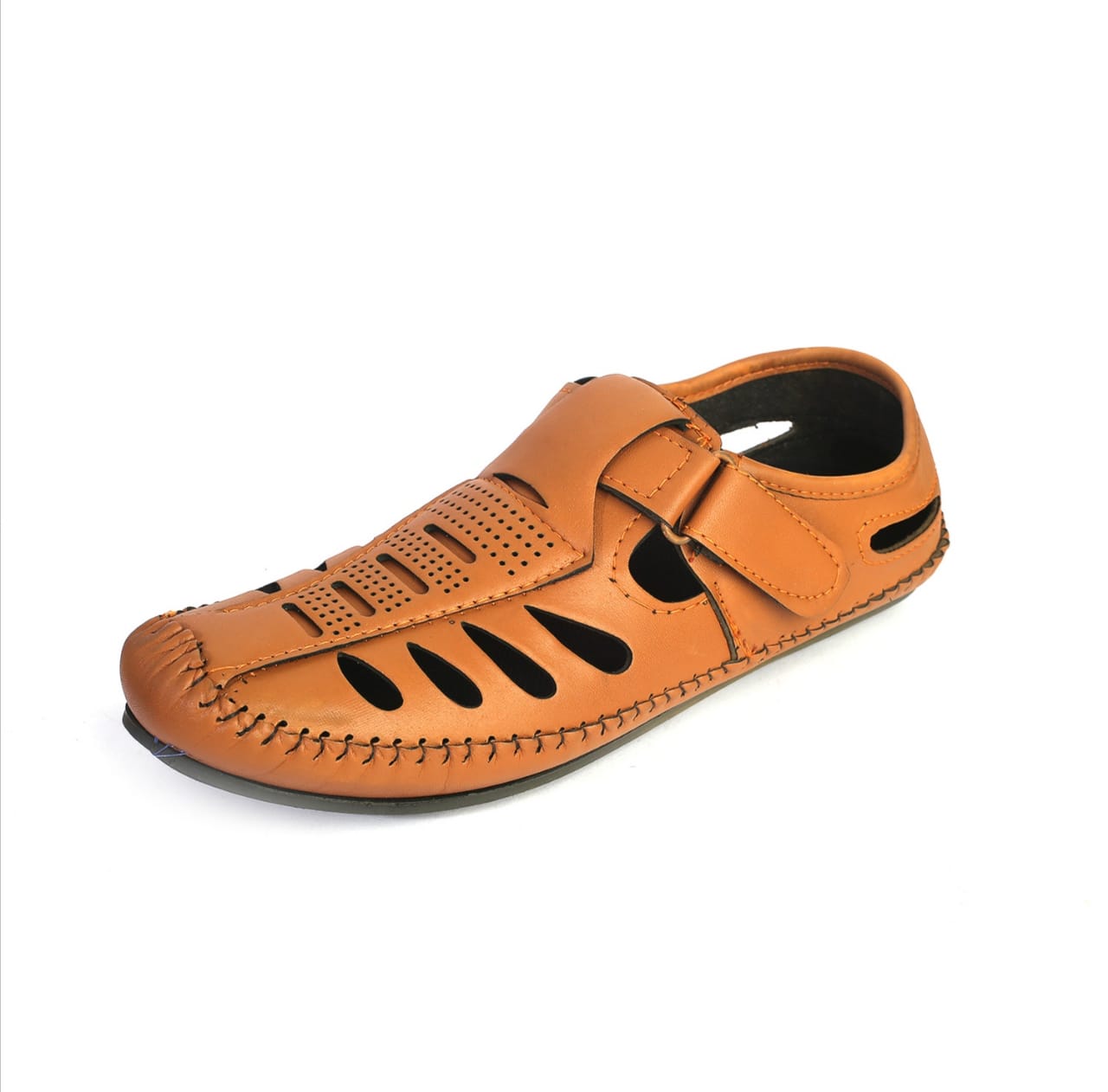 New Design Stylish Camel Color Synthetic Leather Covered Sandals For Men