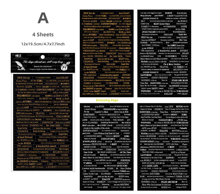 RHS Online 4PCS Between The Lines Series English Bronzing Stickers