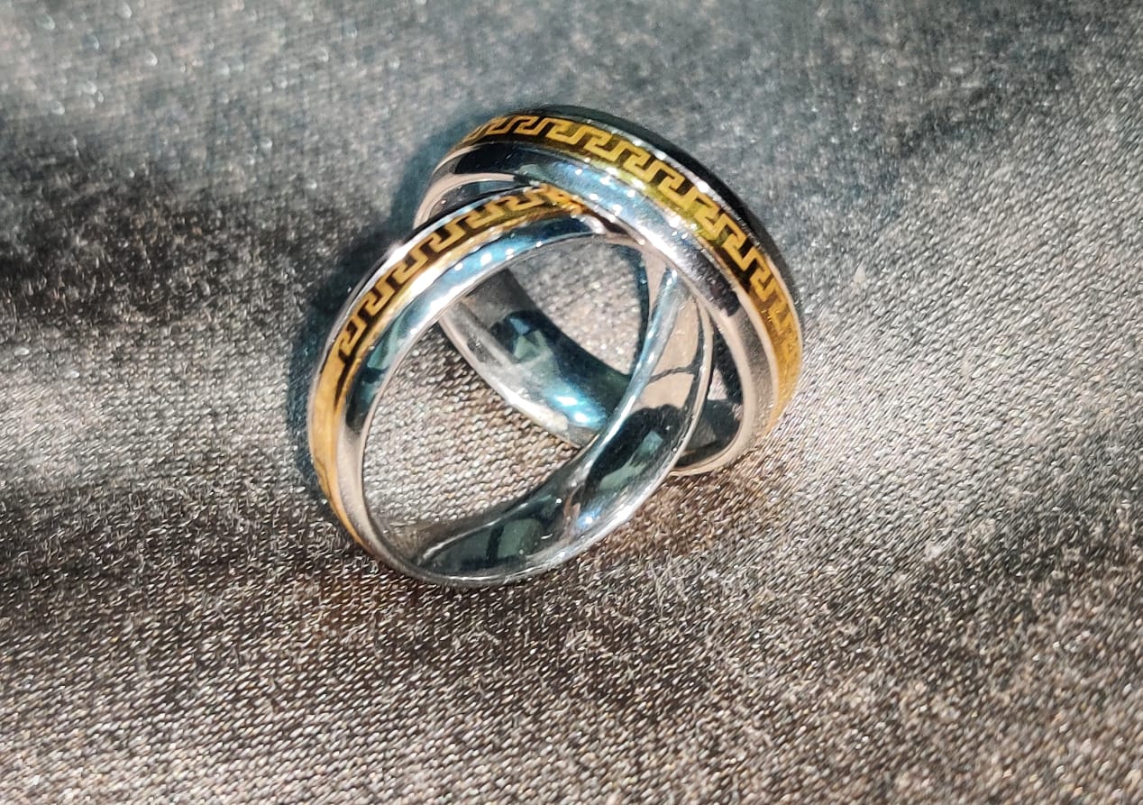 Two-Tone Silver Golden Ring - Stainless Steel Hot sale Ring - Greek Design For Men & Women.