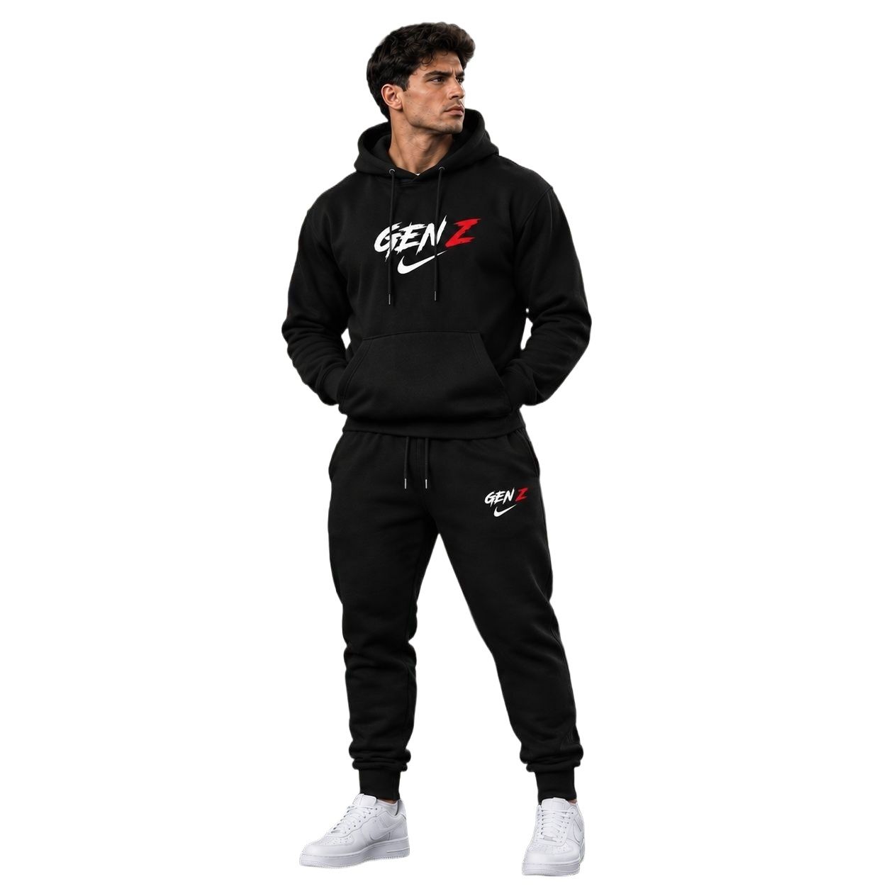 Men's Black Fleece Tracksuit 2 Piece | Winter Hoodie & Joggers Set | Warm Sports Suit | Gym, Casual & Outdoor Wear