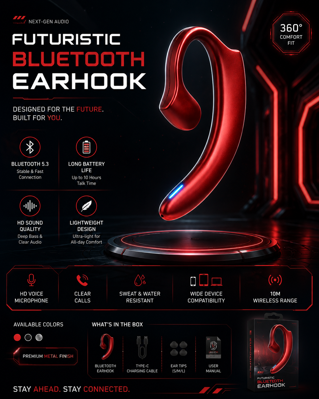 R11 Business Design Wireless Single Bluetooth Earphone Headset (Compatible With All Bluetooth Devices).