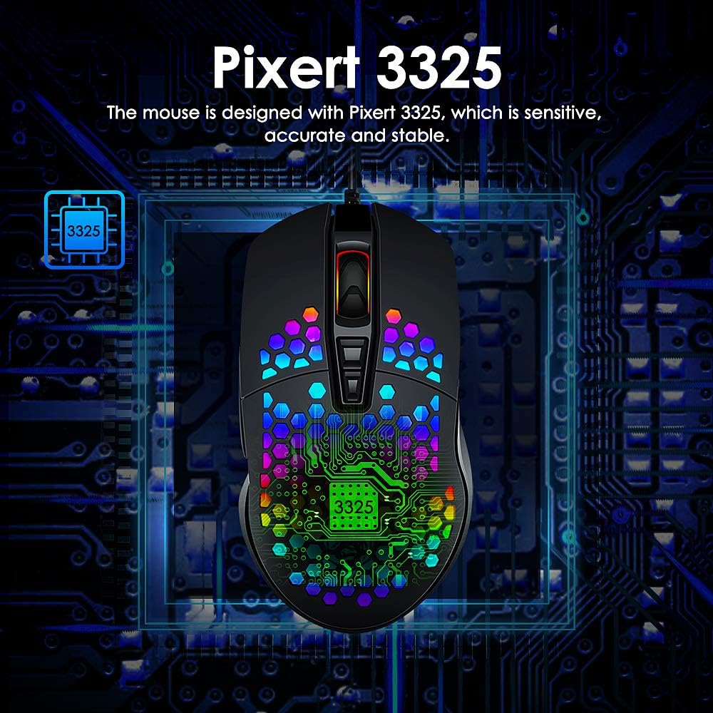 RGB Gaming Mouse USB Wired 3200 DPI Optical Sensor | Ergonomic 7 Button Gaming Mouse with Side Buttons & Double Click Key | 7-Color Breathing LED Backlit Braided Cable Computer Mouse for PC Laptop Desktop Gaming Office – Unique Mall