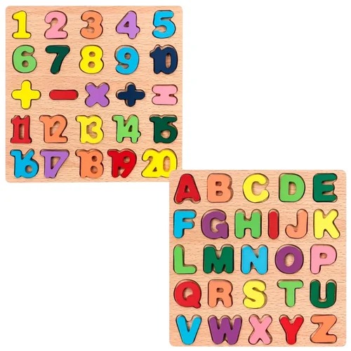 Educational learning letters numbers toy Alphabet Wooden Puzzle wooden matching game kids puzzle wooden board