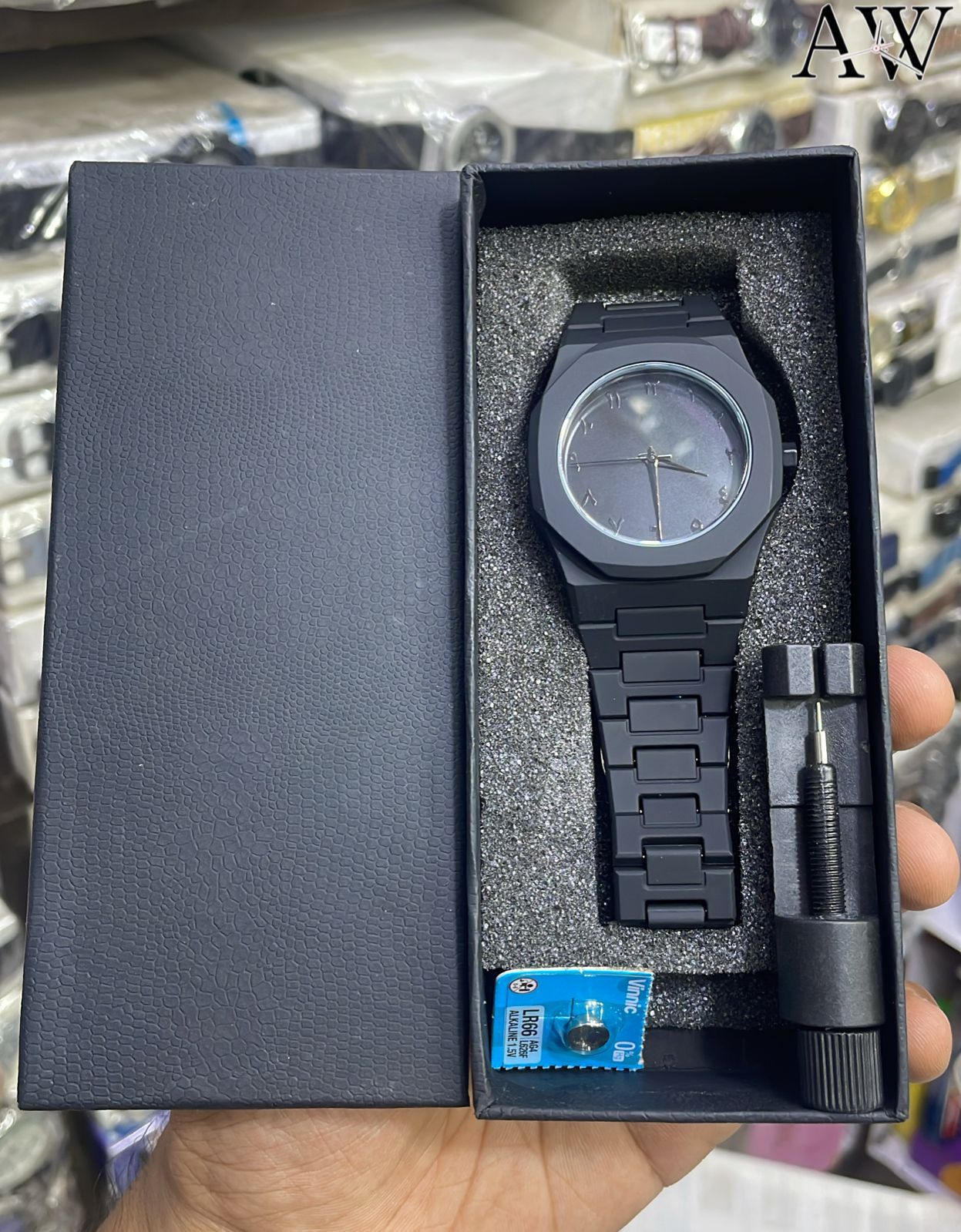 Original Full Black Arabic Aura Watch With Box in Metal and Fiber Both Quality Waterproof | Black Aura Watch Best For Gift