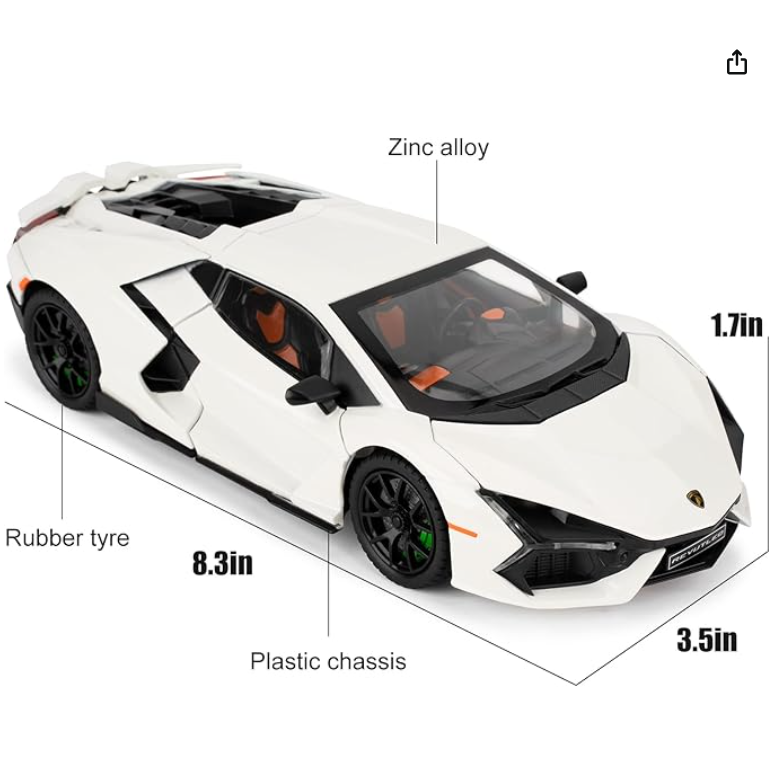 Lamborghini Revuelto Toy Car, 1/24 Diecast Model Car with Sound, Light and Pullback, Collector Model Car, Gift for Children with Smoke Feature view 6