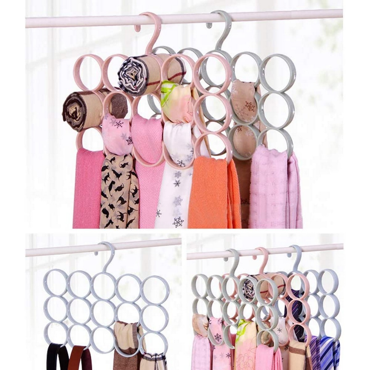 15 Ring Hole Hanger Plastic Hanging Storage Organizer Rack Scarf Holder