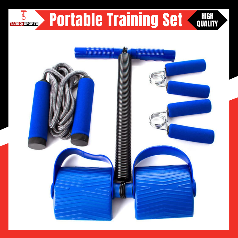 Tango Sports and Fitness 3-in-1 Home Gym Set – Tummy Trimmer, Jump Rope & Hand Grips | Spring Rower Set for Full Body Workout, Arm Strength, Core & Cardio Training | Fitness Kit for Home Use – Blue