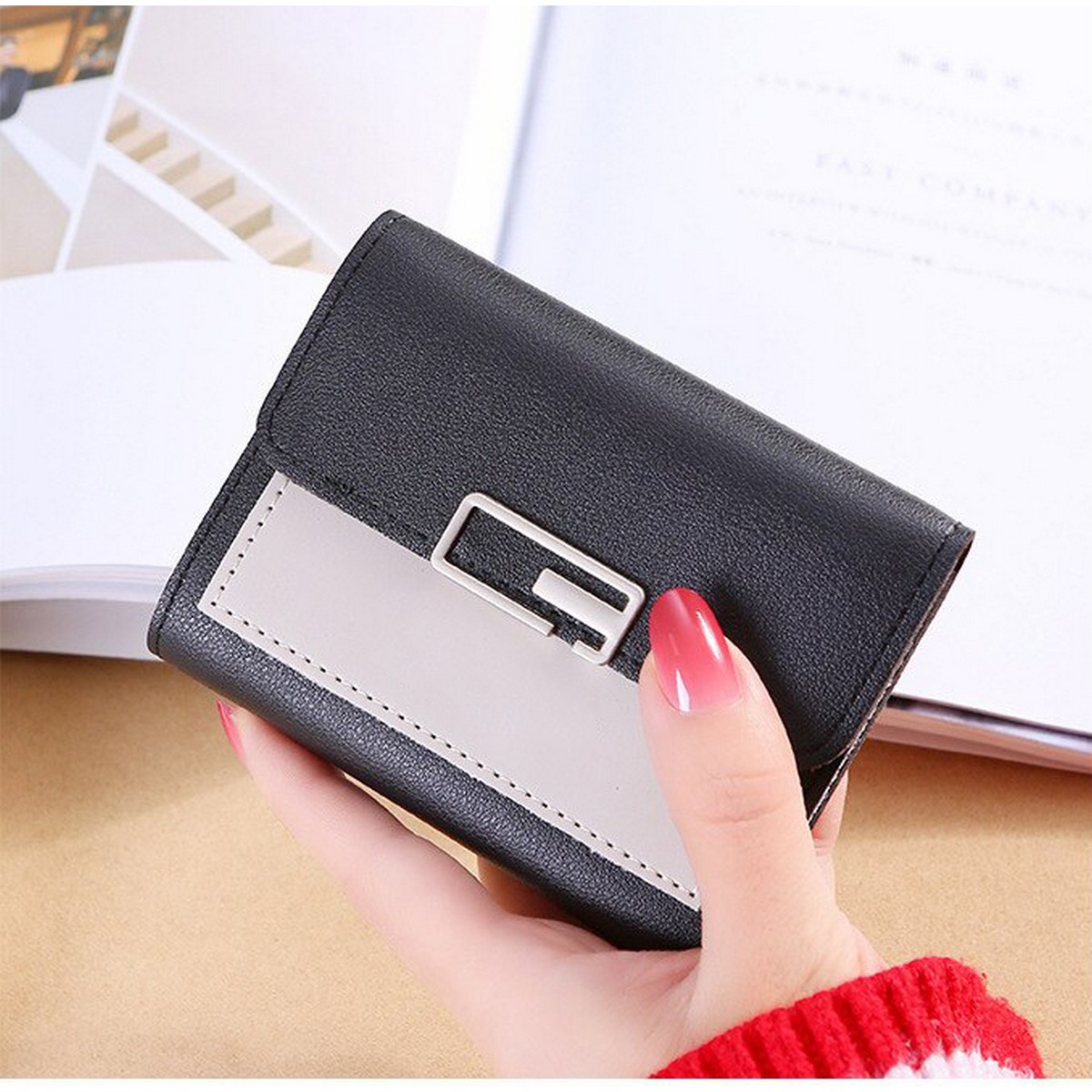 Fancy Small Hand Clutch for Girls, Compact PU Fabric with 7 Card Slots, Button Closure, Trendy Design