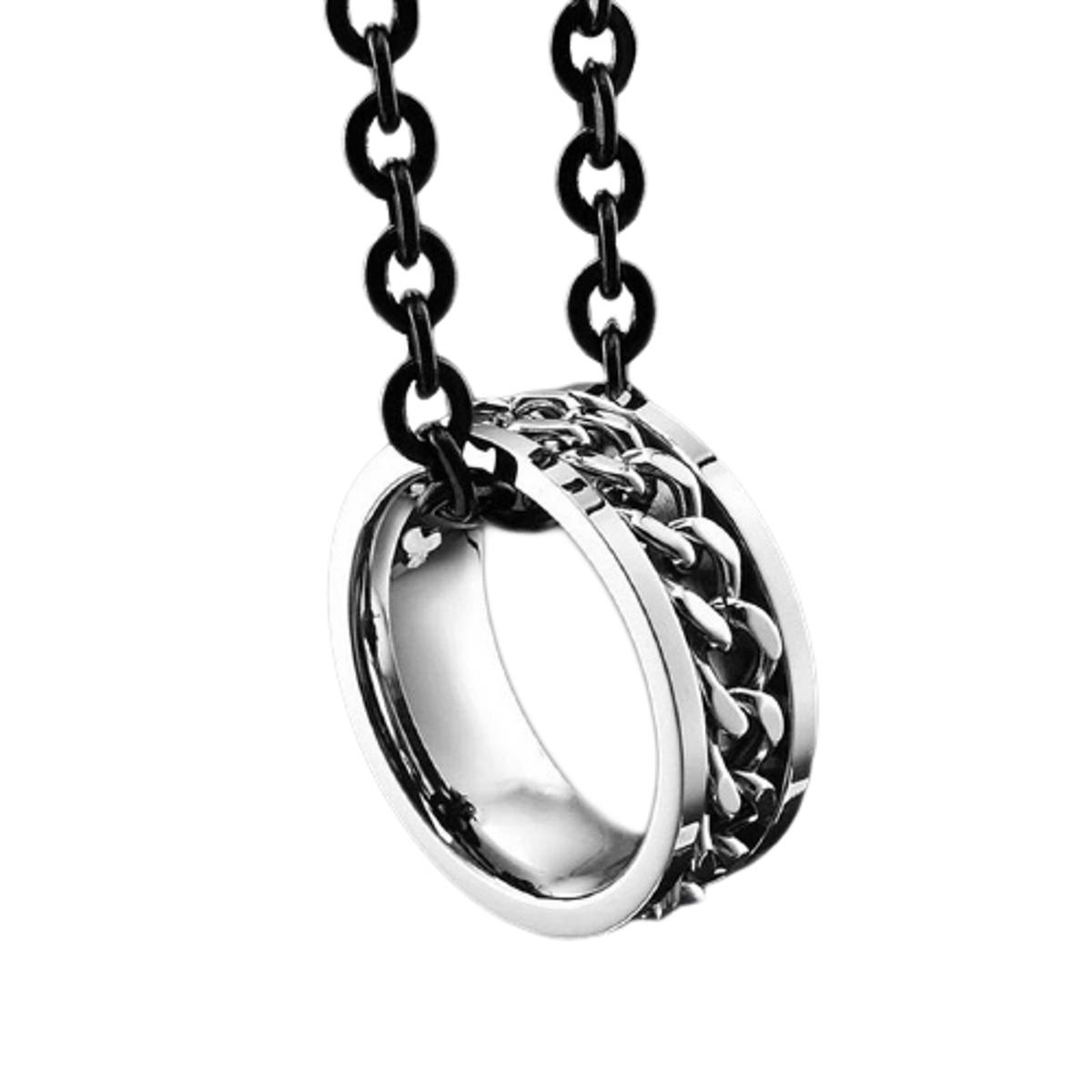 Silver Spinner Chain and Stainless Steel Titanium  Ring For Men and Boys