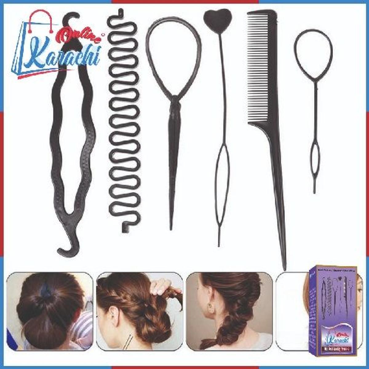 Online Karachi Braids Tools with Zig Zag Pony Tail Makers (Set Of 6 Pcs) Professional Braids Tools Hair Styling Kits For Women Hair Accessories Set Women Girls DIY Hair Styling Set Kit Tools Accessories Pull Hair Needle Dish hair Comb Tools As Picture