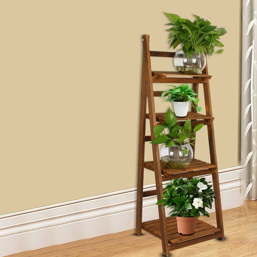 4 Tier Wooden Ladder Folding Book Shelf Stand Plant Flower Display