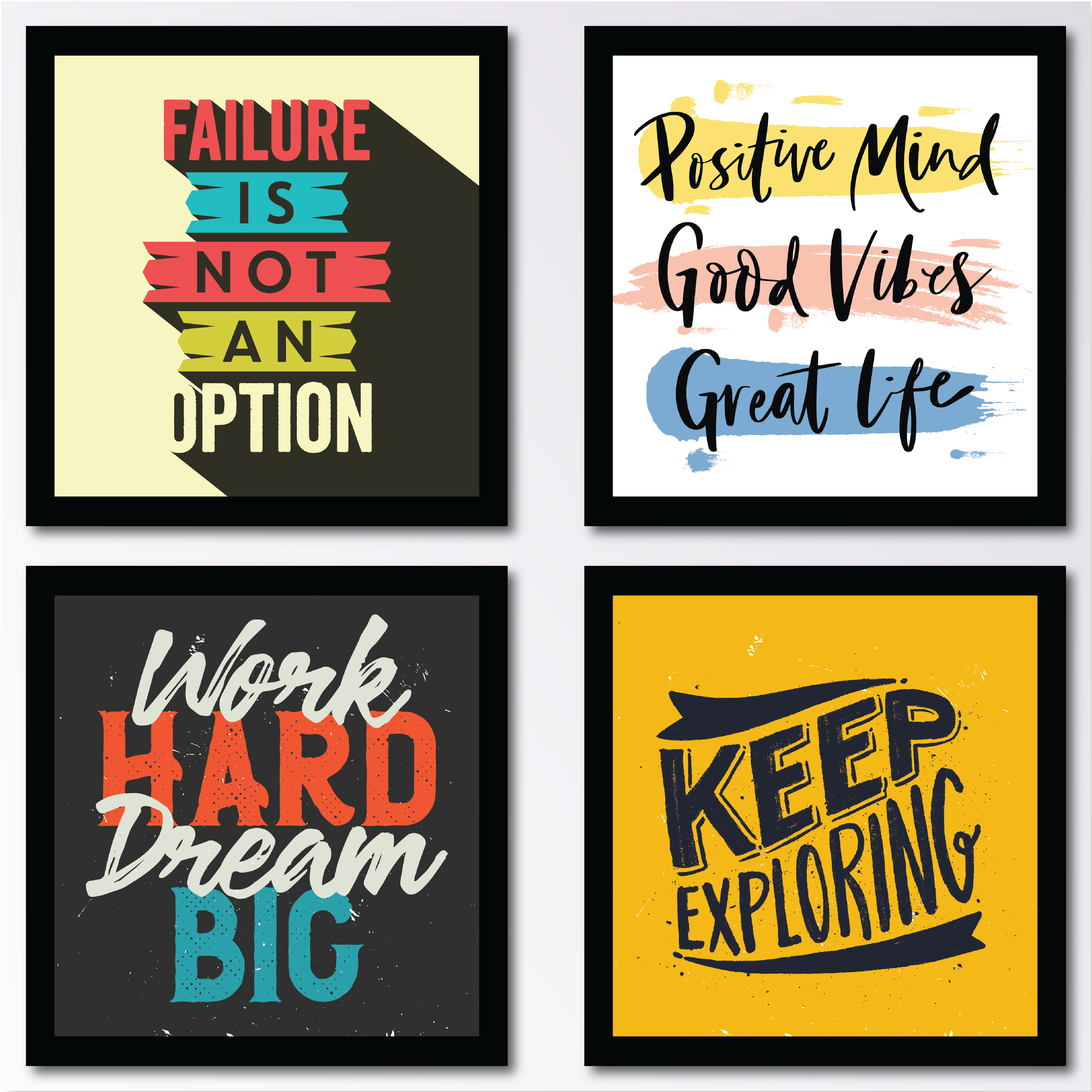 Set Of 4 Frames | Frames For Wall | Motivational Quotes Frames for Wall Office & Students  | Frames for Room Decoration |  Frames for Table & Wall Display Decor