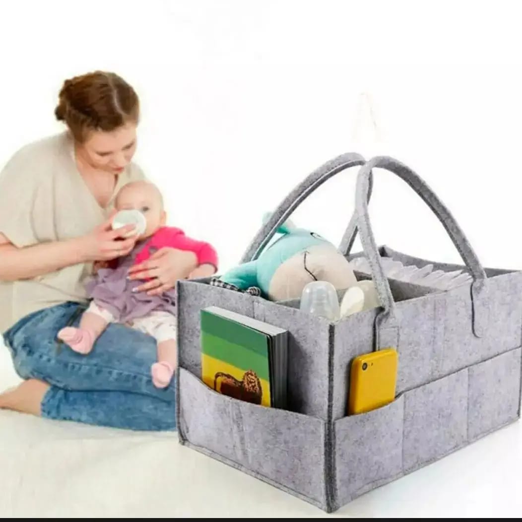 Baby Diaper Caddy Organizer, Foldable Felt Storage Bag with Multi Pockets and Flexible Compartments, Portable Car Travel Organizer for Changing Nappy, Wipes, Newborn Shower Gift