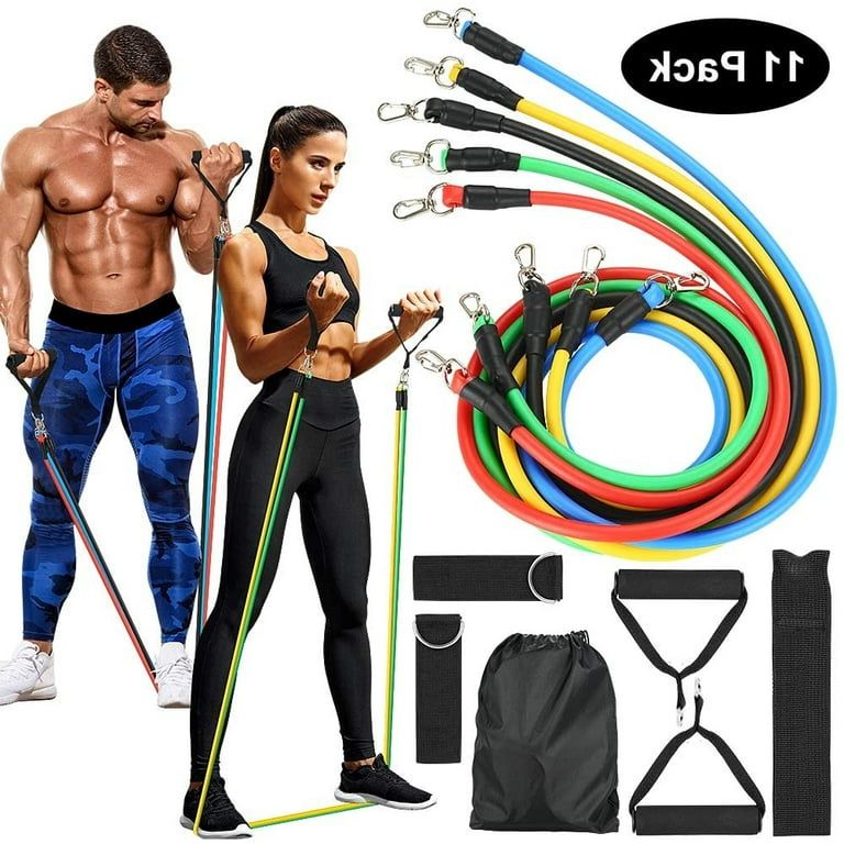 Resistance Bands Set 11 Pack Workout Bands,Include 5 Exercise Bands up to 100lb,2 Handles,2 Straps,1 Door Anchor,1 Carry Bag,for Resistance Training,Physical Therapy,Home Workouts Power Exercise Resistance Band