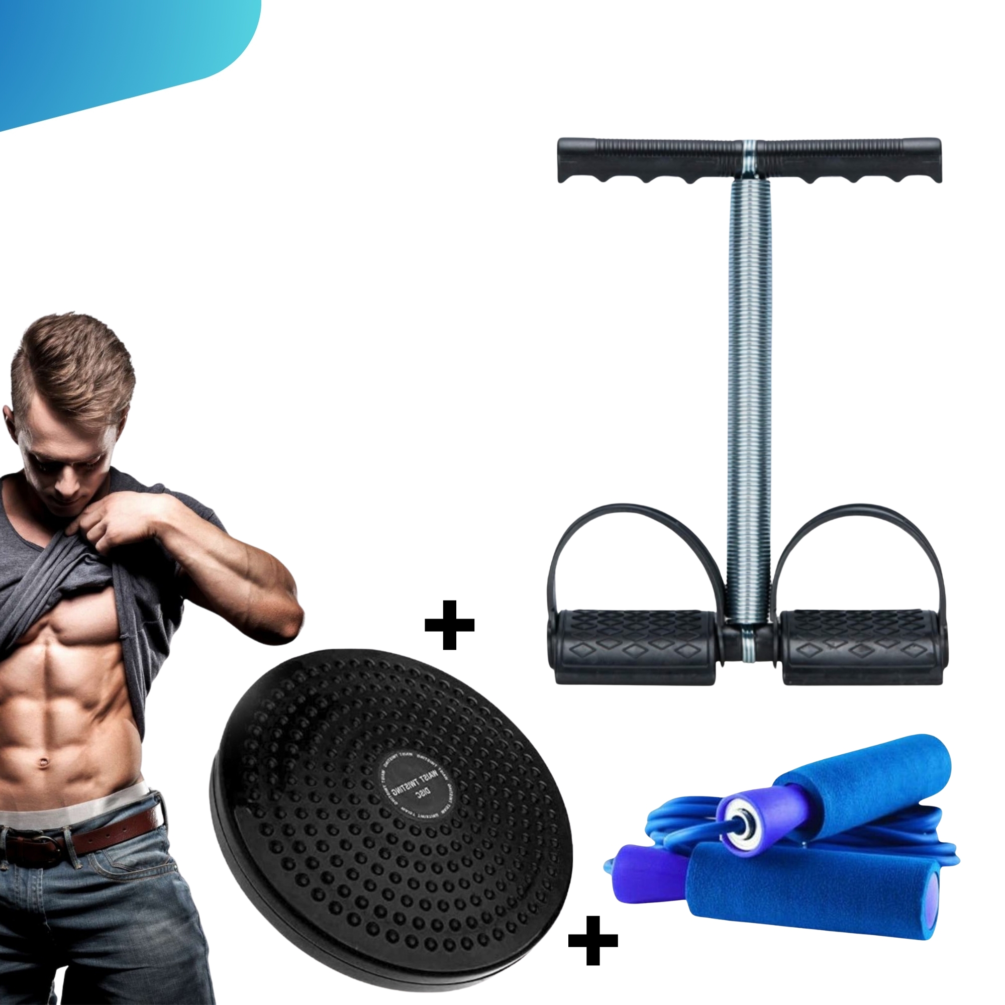 COMBO DEAL OF SINGLE SPRING TUMMY TRIMMER +TWISTER PLATE + JUMP ROPE FOR EXERCISE