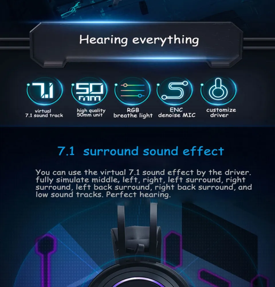 RAPOO VH500C Wired USB RGB Gaming Headphones 7.1 Channel Headset with Short Microphone 13 4ce90a503961038501a0ccd3b5312915