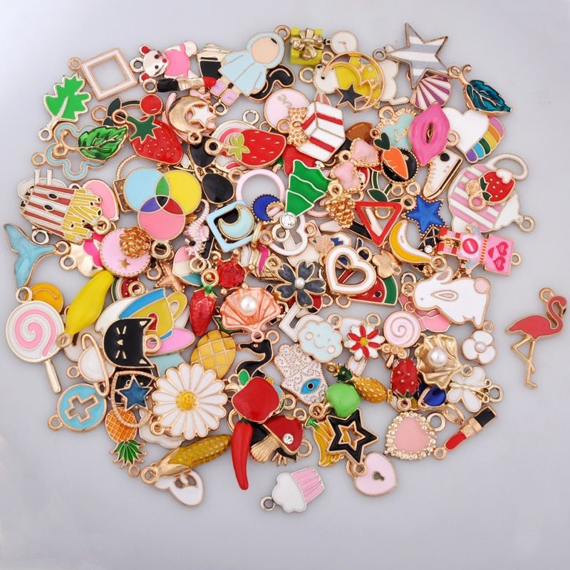 Mixed Color Enamel Metal Charms for Jewelry Making | Cute Mini Decorative Charms for Mobile Bracelet, Necklace, Earrings, Keychain & DIY Craft Accessories | Assorted Design Bulk Charm Set