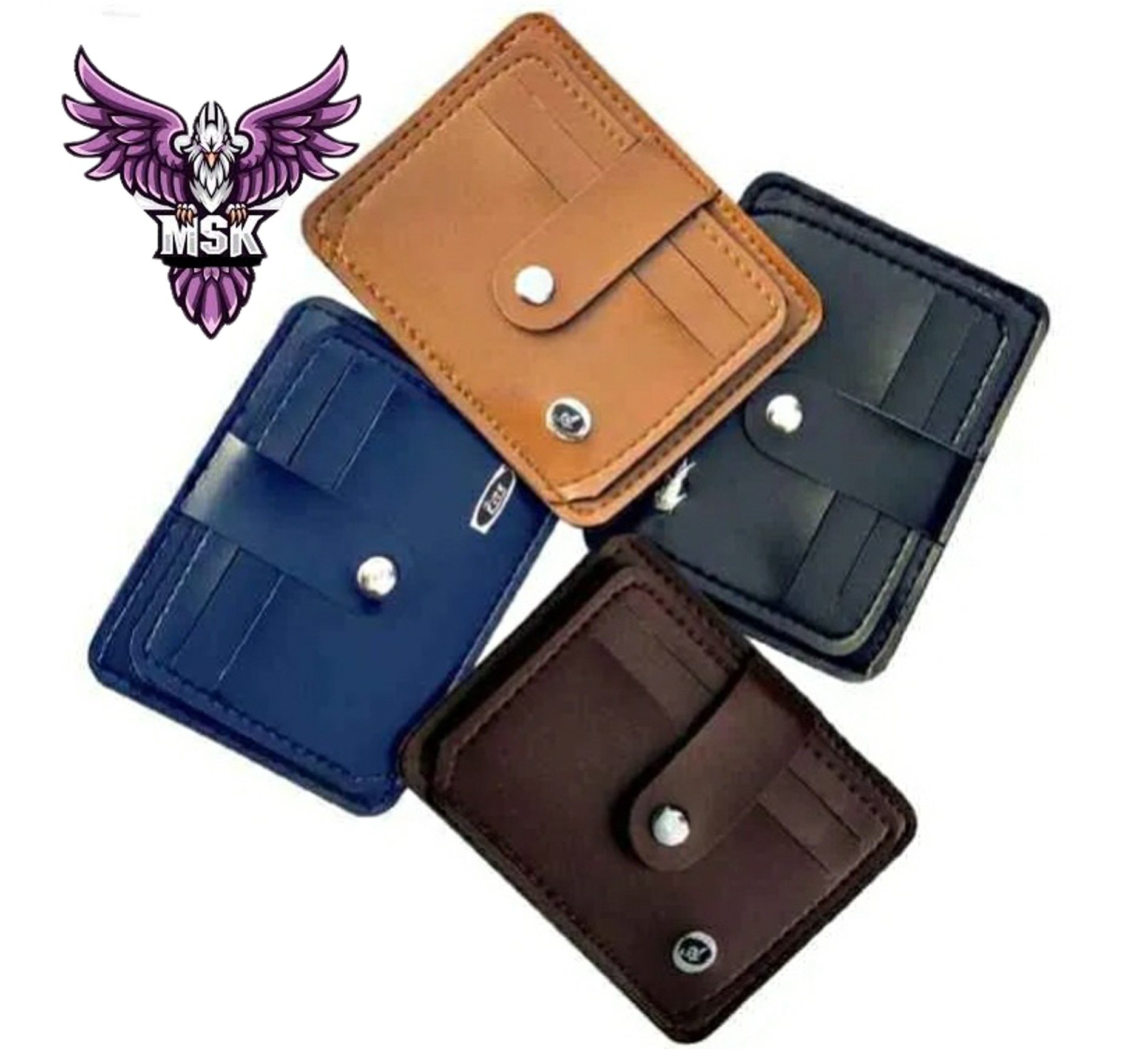 New Slim 9 Pockets Button Down Card Holder Mini Zipper PU Leather Wallet for Men's