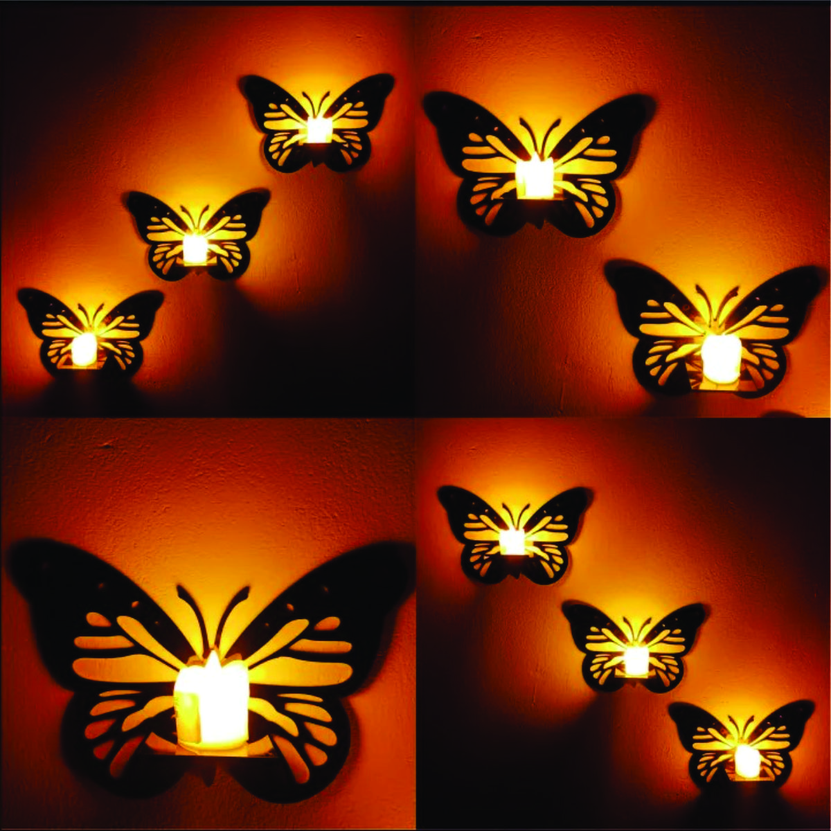 Butterfly Design Wooden Wall Shelf Decorative Candle Display Holder