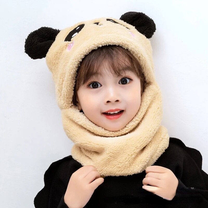 Boys And Girls Adorable Winter Baby Cap Velvet Cartoon Panda &Amp; Rabbit Hat With Warm Neck Collar